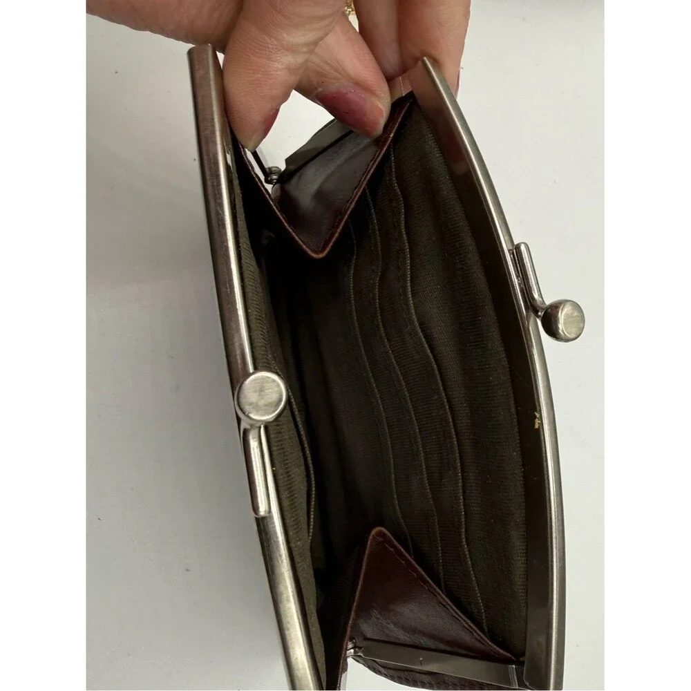 Pelle Studio Genuine Leather Kiss Lock Wallet Coin Purse Brown Vintage Style